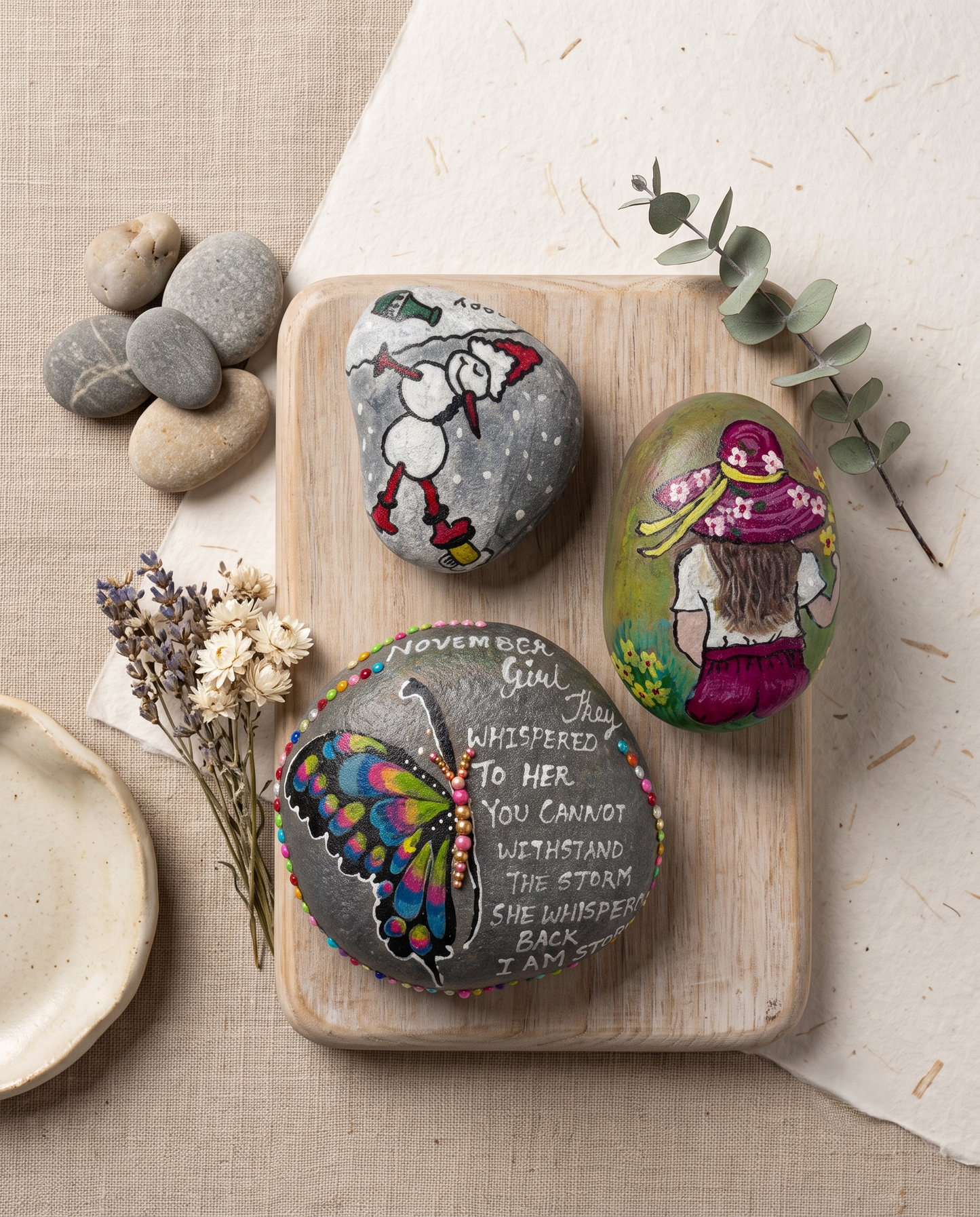 Inspirational Quote & Secret Garden Hand-Painted Stones – Keepsake Pebble Art
