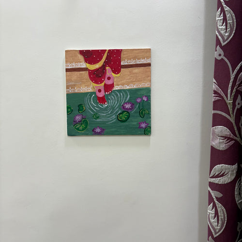 Auspicious Alta Feet & Lotus Hand-Painted Canvas Wall Art – Traditional Indian Decor