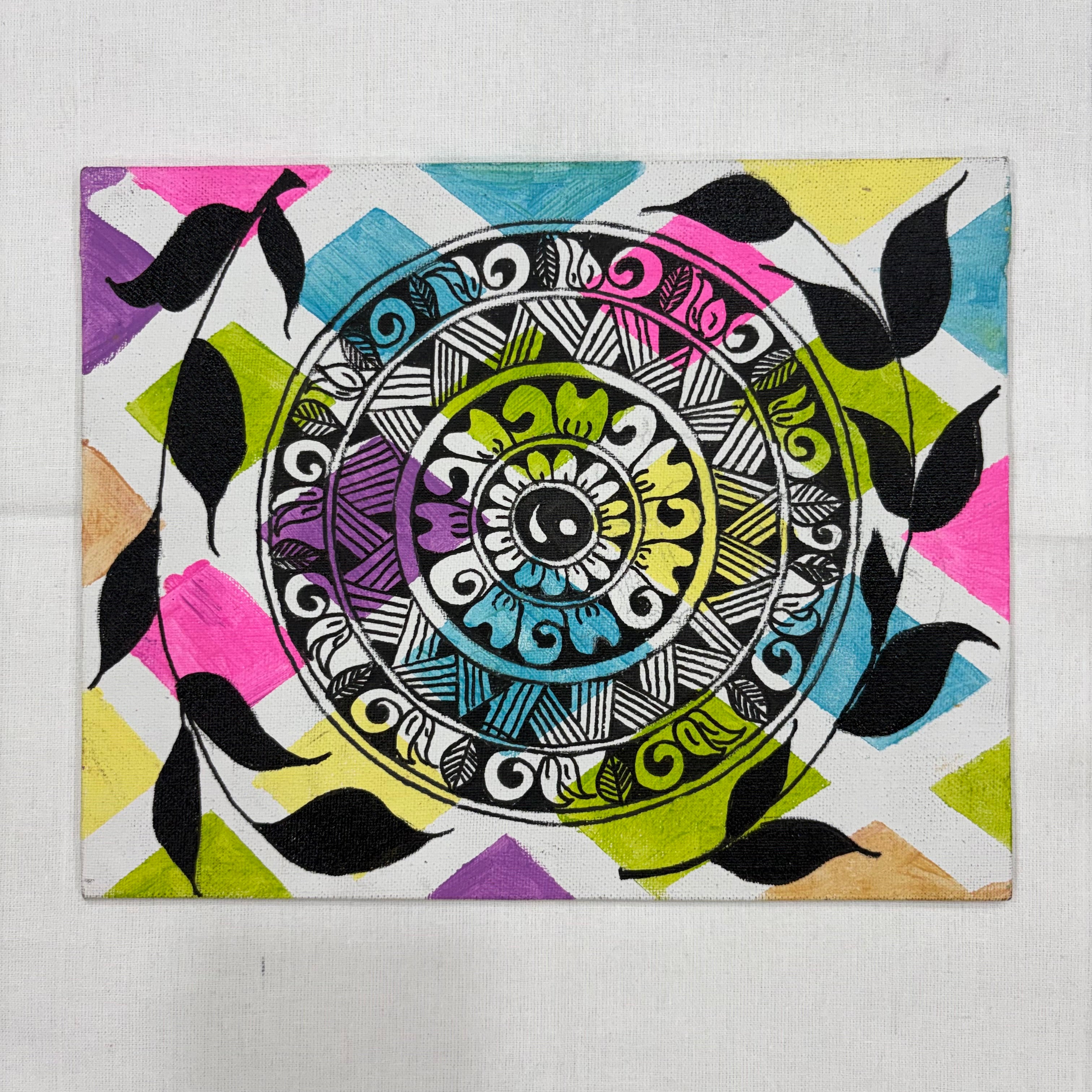 Colorful Bohemian Mandala Canvas Painting – Abstract Geometric Zentangle Wall Decor