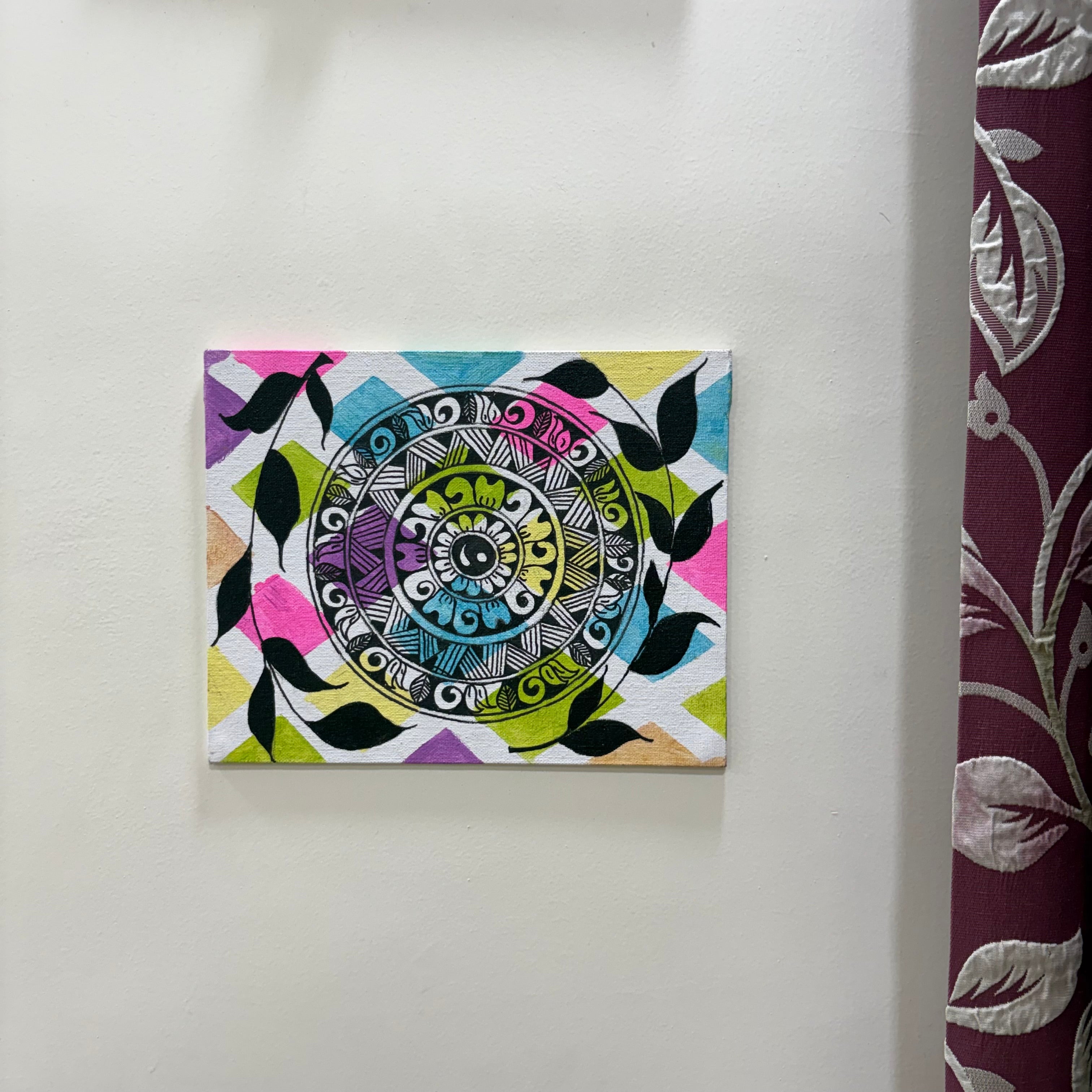 Colorful Bohemian Mandala Canvas Painting – Abstract Geometric Zentangle Wall Decor