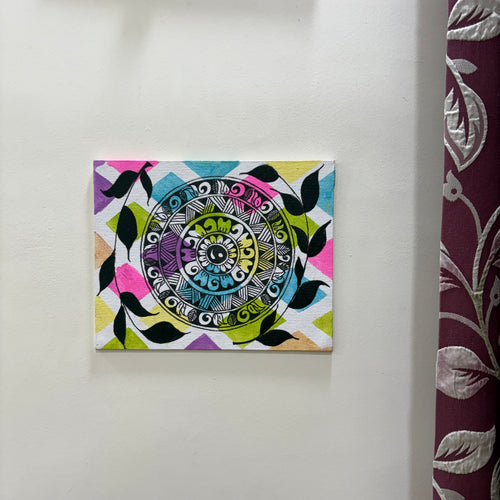 Colorful Bohemian Mandala Canvas Painting – Abstract Geometric Zentangle Wall Decor