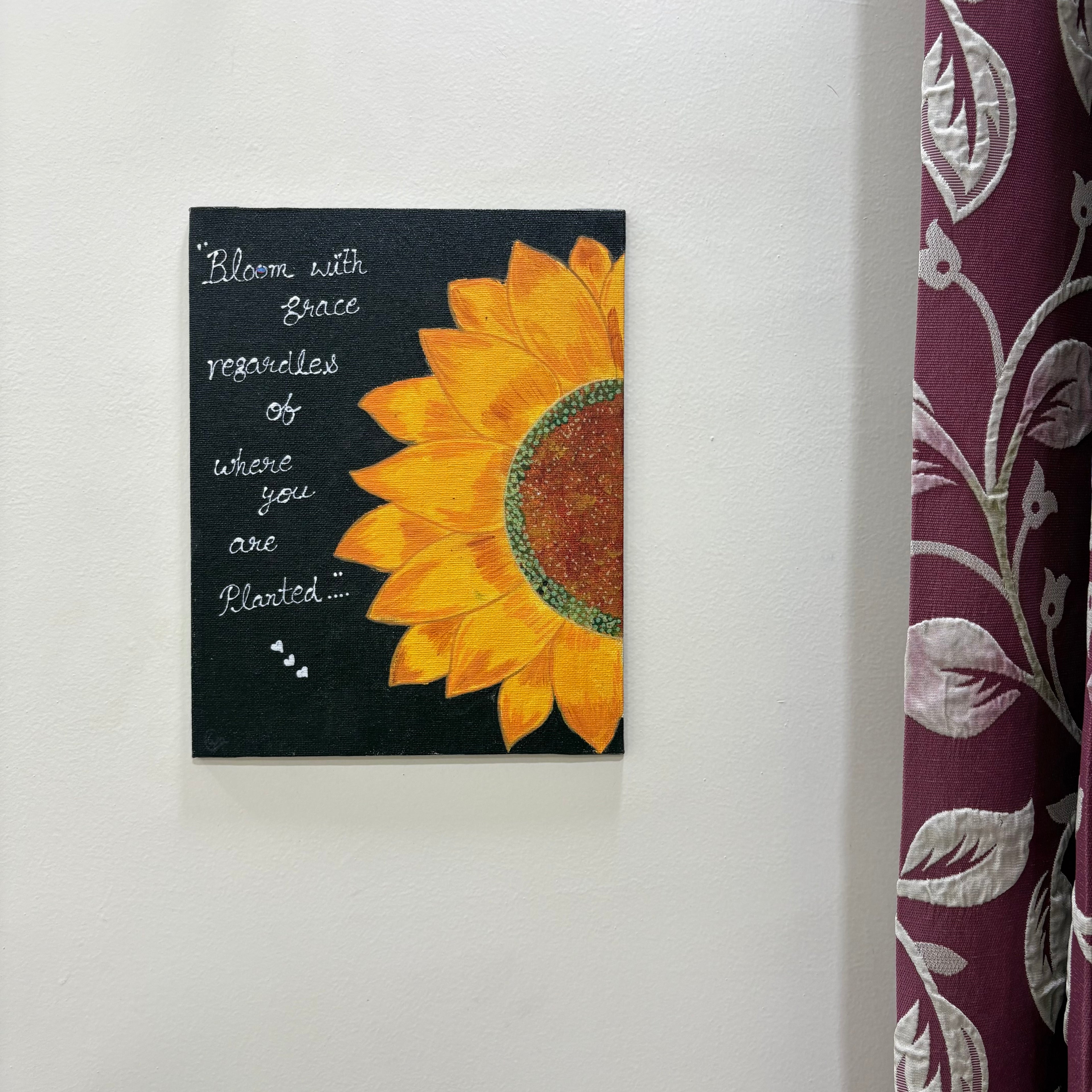 Inspirational "Bloom with Grace" Sunflower Canvas Painting – Motivational Wall Decor
