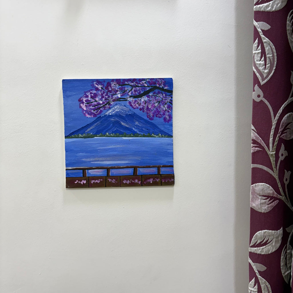 Serene Mount Fuji & Pink Sakura Canvas Painting – Japanese Landscape Nature Art
