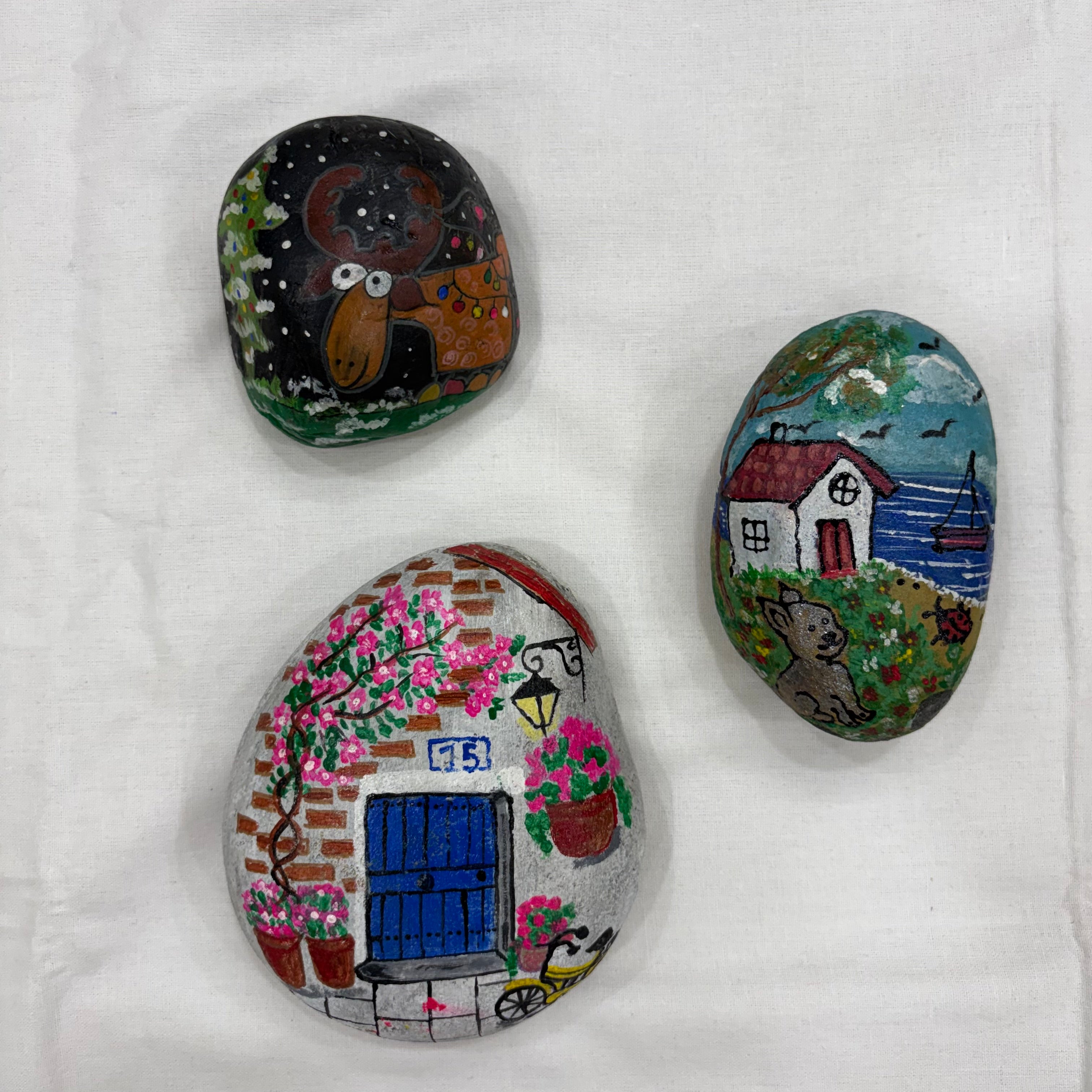 Whimsical Storybook Hand-Painted Stones – Decorative Art Pebbles & Paperweights