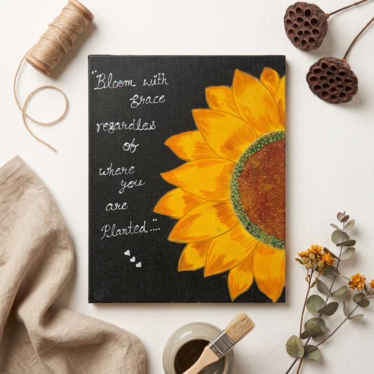 Inspirational "Bloom with Grace" Sunflower Canvas Painting – Motivational Wall Decor