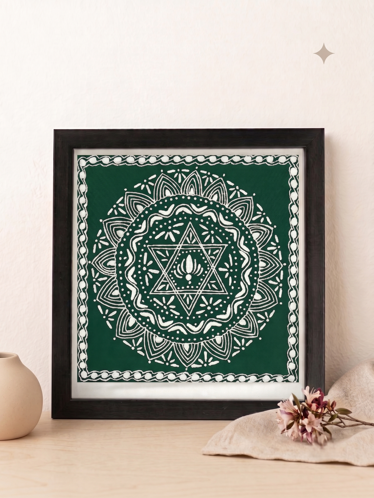 Shatkona Aipan Wall Art | Handmade Uttarakhand Folk Painting (9 × 9 in)